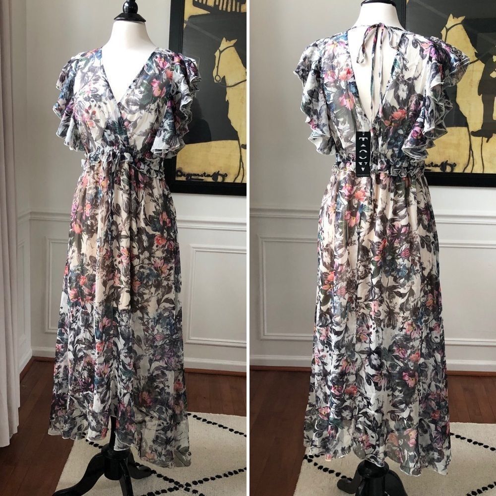 TOV Floral Ruffle Midi Dress NWT M 6